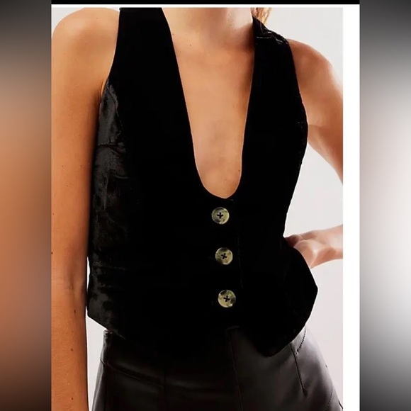 Free People Black Velvet Libby Vest NWOT - Picture 2 of 5